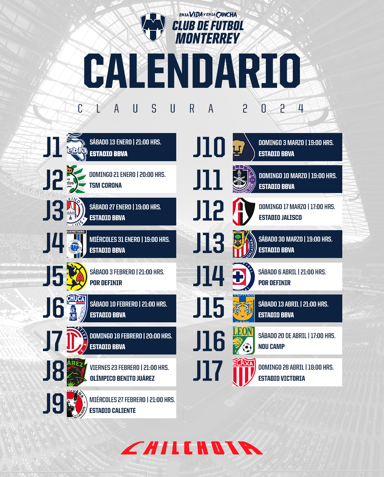 Calendario Rayados Clausura 2024 Fútbol En Vivo México Guía TV Liga MX